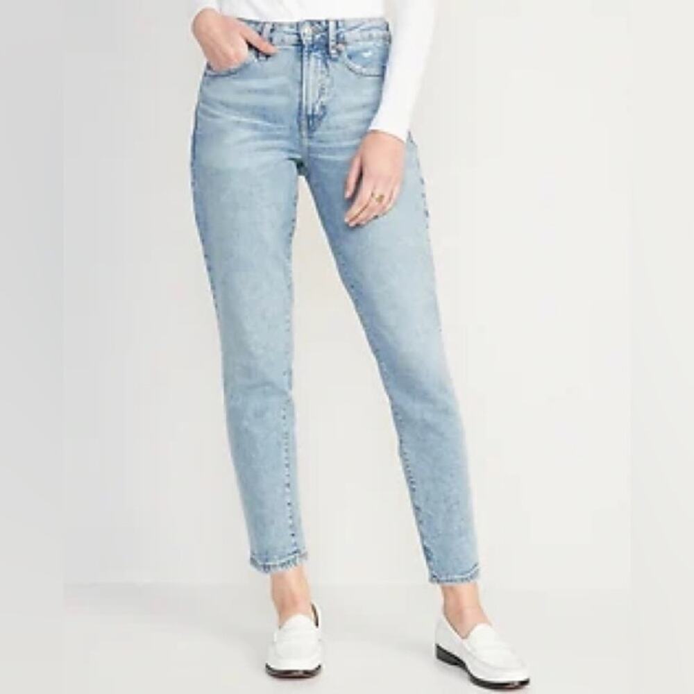Old Navy Power Straight Leg Jeans High Rise Bleached Light Wash Size 4